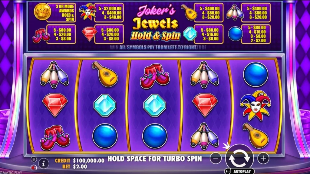 Joker’s Jewels Hold & Spin سلاٹ کا گیم پلے اسکرین شاٹ