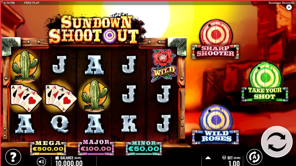 Sundown Shootout سلاٹ گیم کا وائلڈ ویسٹ تھیم والا انٹرفیس